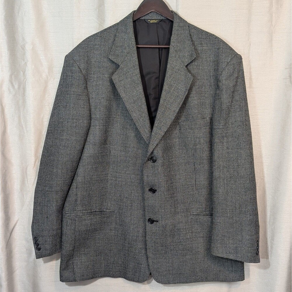 Savane Elements Men’s 46R Black Check Wool Blend 3 Button Blazer Sports Coat